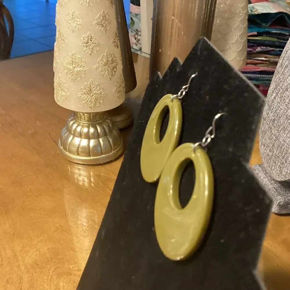 Olive Green Acrylic Circle Drop Earrings